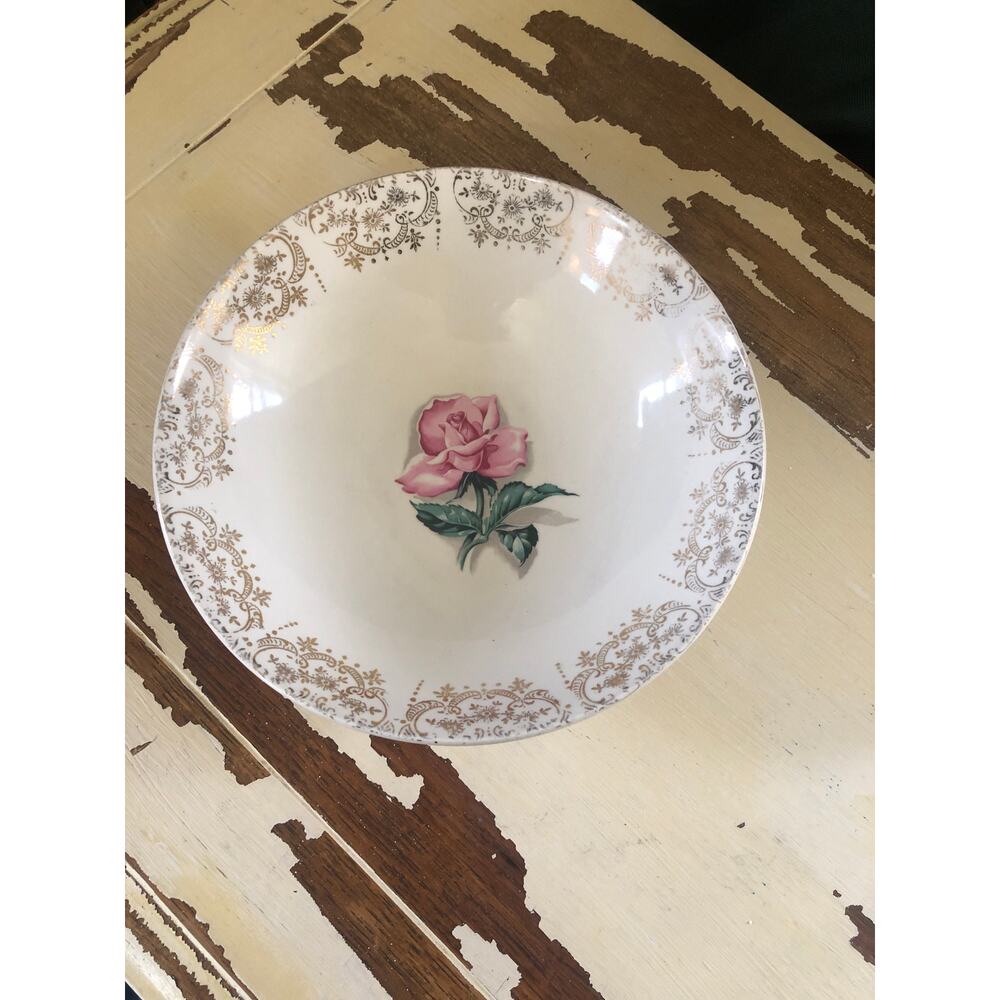 Crooksville Vintage Delmar Rose Coupe 8" Soup Bowl 22K Gold Inlay